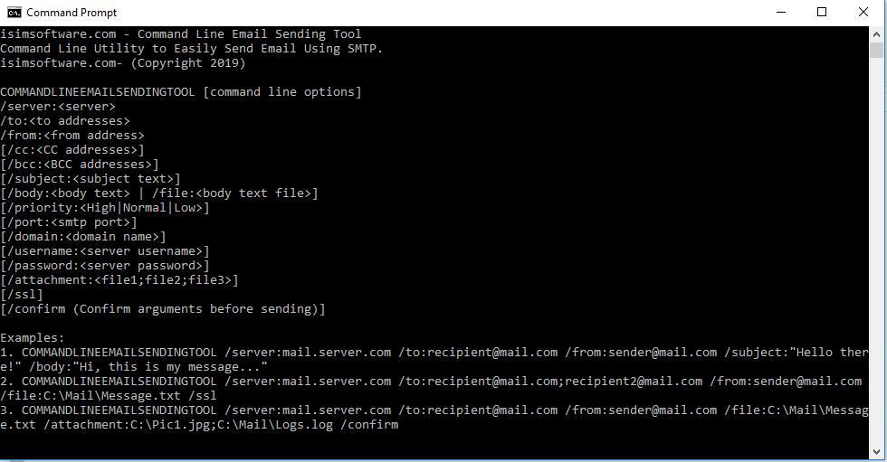 Windows 10 isimSoftware Command Line Email Sending full